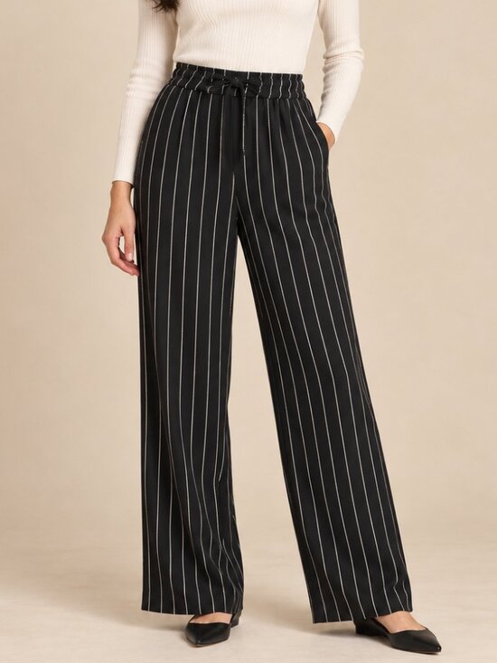 Moda Ana Pants - Moda Ana Black White Pinstripe Wide Leg Trousers M